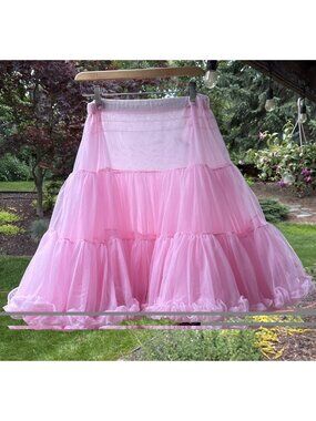 Vtg Square Dance Petticoat Circle Skirt Crinoline Pink Rockabilly Punk Large